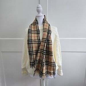 Vintage Burberrys Of London Scarf Classic Nova Check Pattern, Beige, Black